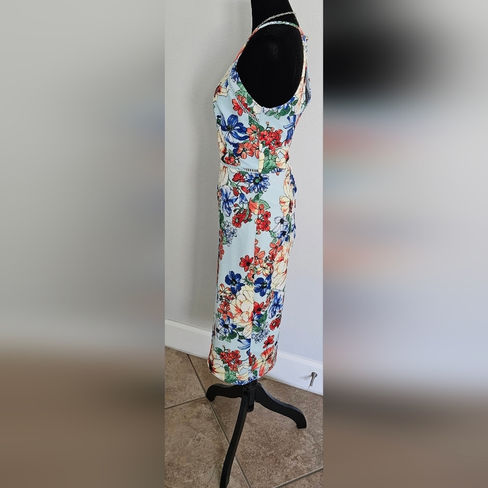 Premier Amour Floral Halter Midi Dress Size 4 Lace Trim Bodycon - Picture 5 of 8